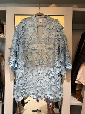 Light Blue Floral Lace Mini Dress - Women's